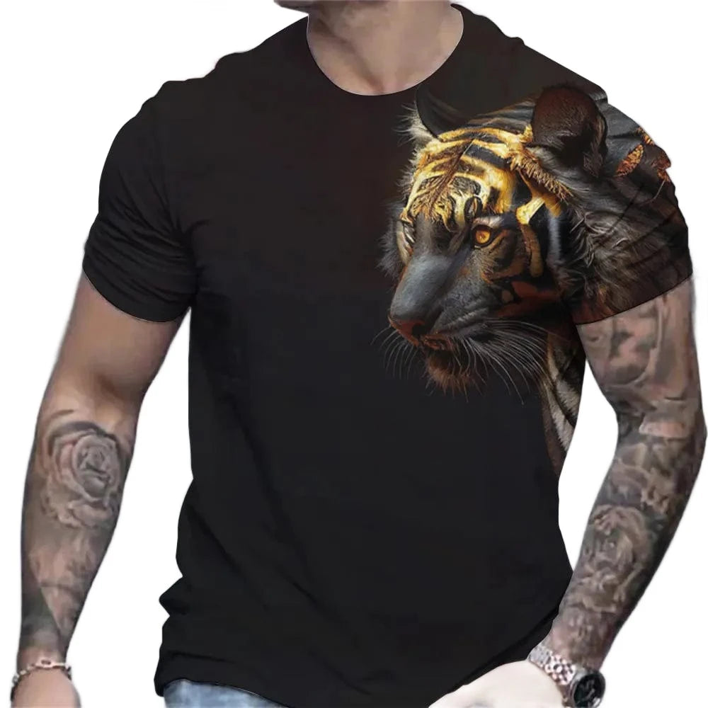 Tiger Print – Mart Men\'s Aayat 3D Short Shirts T-Shirt Sleeved Animal Summer 6xl