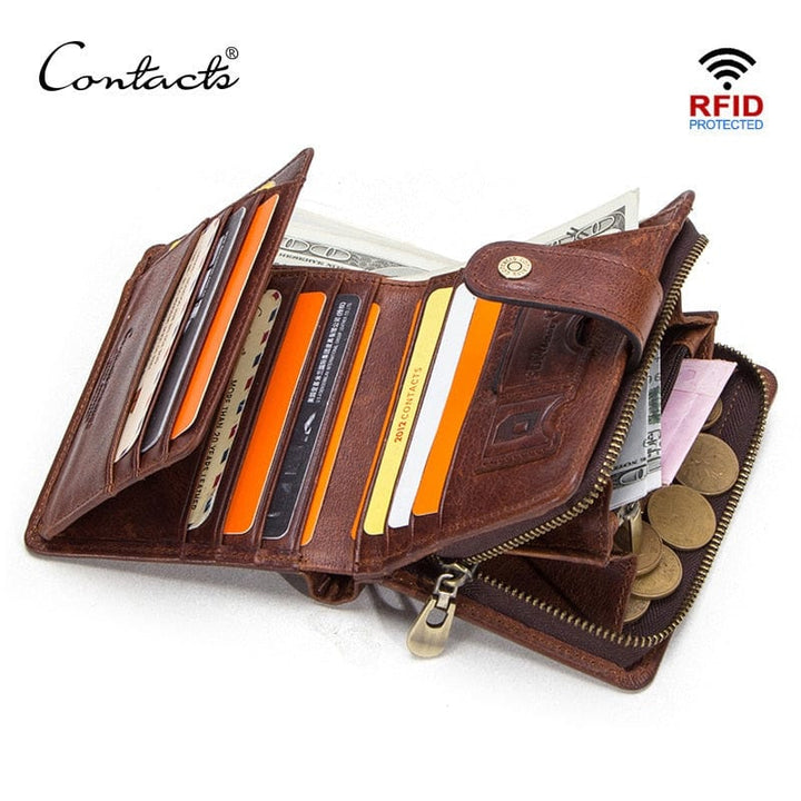 Men's Genuine Leather Wallet Zipper Small Purse Card Holder Man