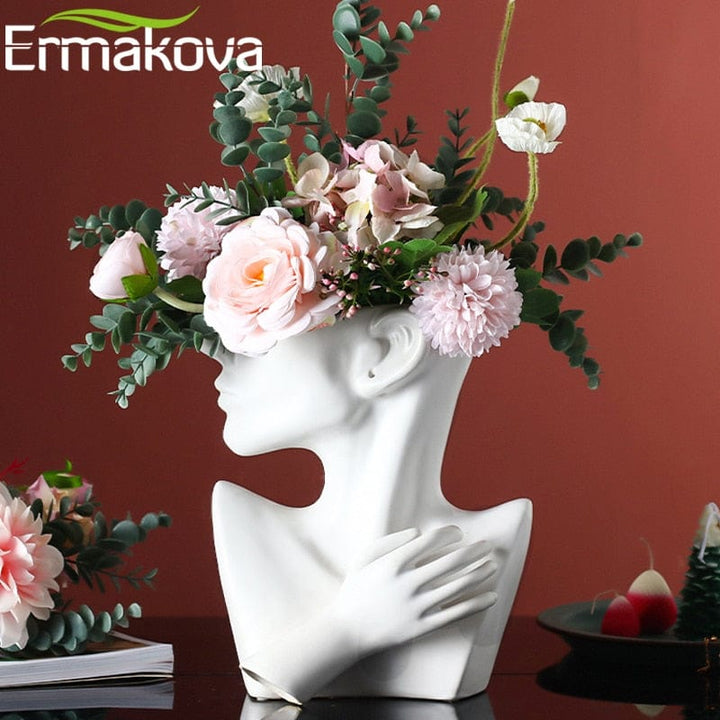 Aayat Mart 0 ERMAKOVA Nordic Ceramics Vase Human Head Abstract Half Body Flower Pot Flower Arrangement Human Face Modern Home Decoration