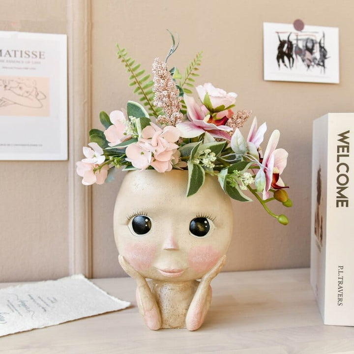 Aayat Mart 0 Human Face Vase Decoration Big Eyes Doll Resin Flowerpot Figure Sculpture Crafts Storage Container Flower Arrangement Container