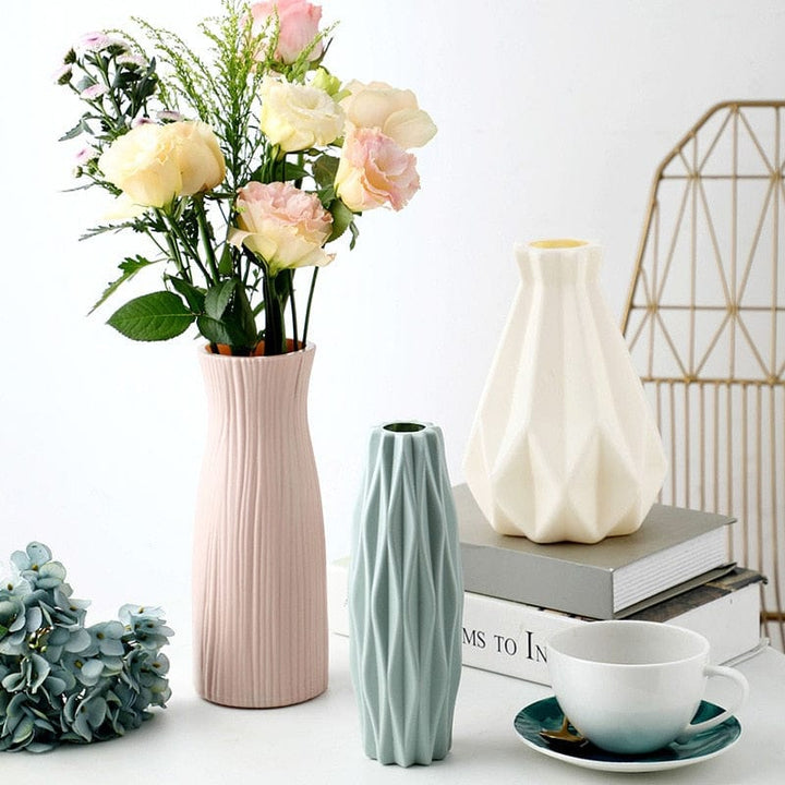 Aayat Mart 0 Plastic Flower Vase Decoration Home White Imitation Ceramic Vase Flower Pot Nordic Style Flower Basket Bedroom Table Setting