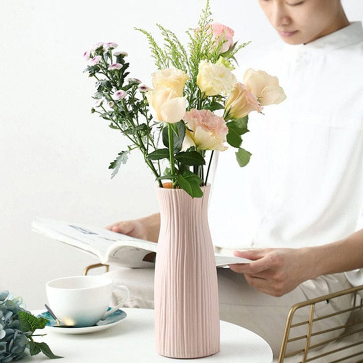 Aayat Mart 0 Plastic Flower Vase Decoration Home White Imitation Ceramic Vase Flower Pot Nordic Style Flower Basket Bedroom Table Setting