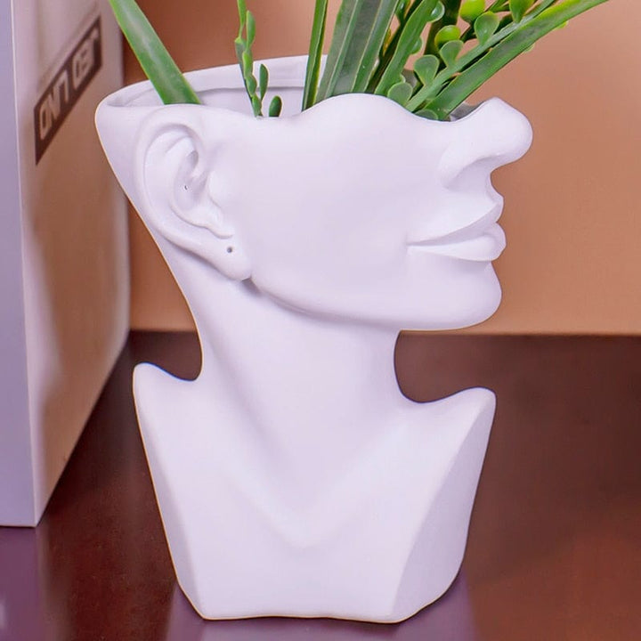 Aayat Mart 0 Resin white ERMAKOVA Nordic Ceramics Vase Human Head Abstract Half Body Flower Pot Flower Arrangement Human Face Modern Home Decoration
