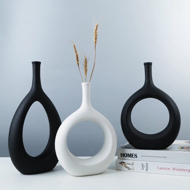Aayat Mart 0 VILEAD Ceramic Hollow Out Flower Vase Figurines Nordic Modern Planter Pots Living Room Desktop Interior Decorative Decorations