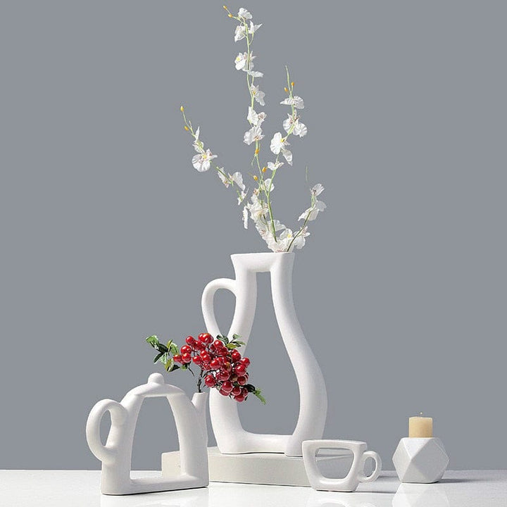Aayat Mart 0 White Ceramic Flower Pot Fashion Modern Style Wedding Decorative Vase  Home Decoration Accessories Tabletop Teapot Vase Planter